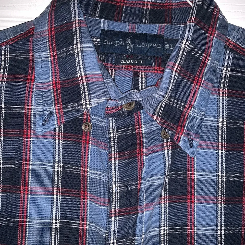 Ralph Lauren Plaid Blue with Red/Navy Button Down Classic Fit Shirt Size L - Picture 3 of 4